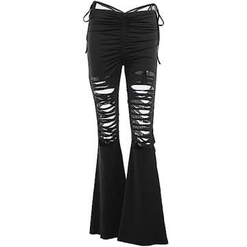 Goth Bell Bottom Pants for Women Black Flare Gothic Style