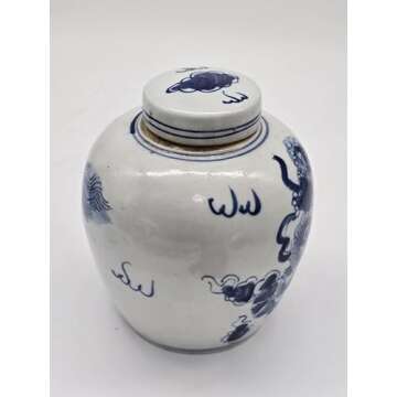 Retro Antique Like Style Blue and White Porcelain Lion Dancing Ceramic Covered Ginger Jar Vase, China Ming Style, Jingdezhen (LJ2)