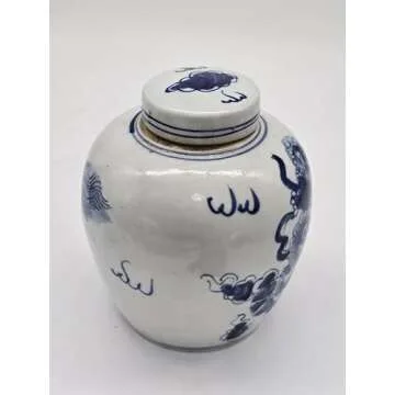 Retro Antique Like Style Blue and White Porcelain Lion Dancing Ceramic Covered Ginger Jar Vase, China Ming Style, Jingdezhen (LJ2)