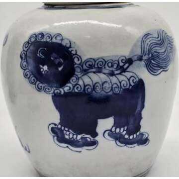 Retro Antique Like Style Blue and White Porcelain Lion Dancing Ceramic Covered Ginger Jar Vase, China Ming Style, Jingdezhen (LJ2)