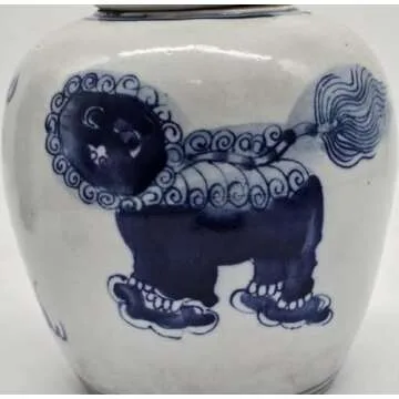 Retro Antique Like Style Blue and White Porcelain Lion Dancing Ceramic Covered Ginger Jar Vase, China Ming Style, Jingdezhen (LJ2)