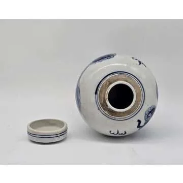 Retro Antique Like Style Blue and White Porcelain Lion Dancing Ceramic Covered Ginger Jar Vase, China Ming Style, Jingdezhen (LJ2)