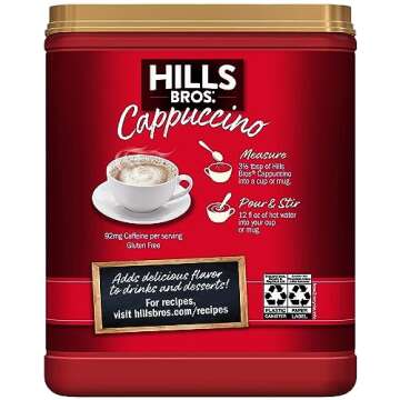 Hills Bros Instant Decadent Classic Cappuccino Mix with a Hint of Sweetness, Easy to Use and Convenient, Enjoy Coffeehouse Flavor at Home, Frothy, 14 Oz (Pack of 3)