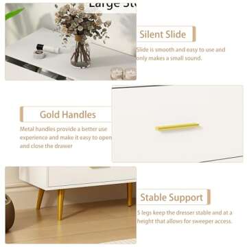 White Dresser for Bedroom, 6 Drawer Wood Dresser with Golden Handles, Modern Dressers & Chests of Storage Drawer for Entryway Hallway