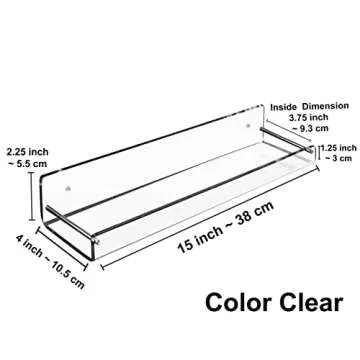 AMT 2 Pack Acrylic Floating Shelves, 15" L x 4" W, Clear Bathroom Wall, Bookshelves, Invisible Displ...