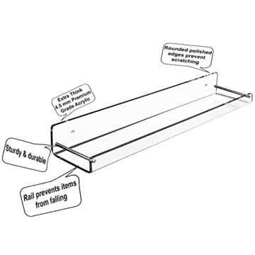 AMT 2 Pack Acrylic Floating Shelves, 15" L x 4" W, Clear Bathroom Wall, Bookshelves, Invisible Display for Office, Bedroom, Small Gap Allows Water to Escape, Free Screws & Drill Bit (L- New Model)