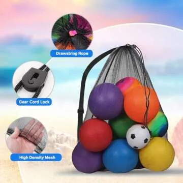 GSE Games & Sports Expert Extra Large Mesh Sports Ball Drawstring Bag, 30" x 40" Soccer Equipment Bag with Adjustable Shoulder Strap for Football, Basketball, Volleyball, Swimming (Black)