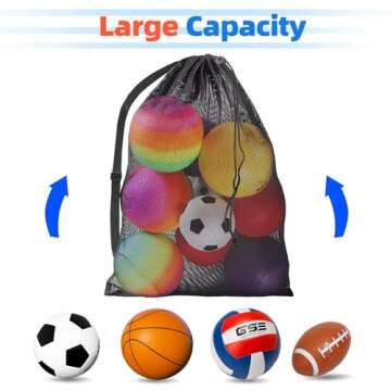 GSE Games & Sports Expert Extra Large Mesh Sports Ball Drawstring Bag, 30" x 40" Soccer Equipment Bag with Adjustable Shoulder Strap for Football, Basketball, Volleyball, Swimming (Black)