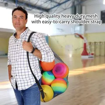 GSE Games & Sports Expert Extra Large Mesh Sports Ball Drawstring Bag, 30" x 40" Soccer Equipment Bag with Adjustable Shoulder Strap for Football, Basketball, Volleyball, Swimming (Black)