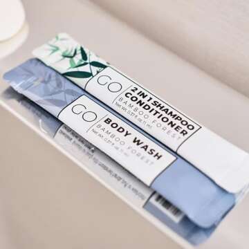 GO Essentials - Men and Women Travel Kit that contains Travel Size Shampoo and Conditioner Set, Mouthwash, Body Wash, and Travel Size Body Lotion Bulk Travel Size Toiletries, Guest and Hotel Supplies