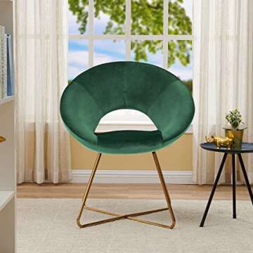 DUHOME Modern Velvet Accent Chairs Upholstered Vanity Chairs Home Office Guest Reception Chair Arm Leisure Chairs Dining Chair with Golden Legs Mid-Back for Living Room 1 pcs Dark Green