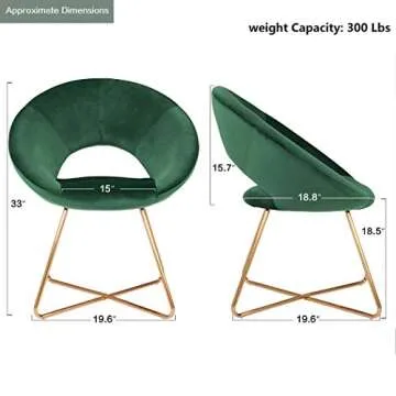 DUHOME Modern Velvet Accent Chairs Upholstered Vanity Chairs Home Office Guest Reception Chair Arm Leisure Chairs Dining Chair with Golden Legs Mid-Back for Living Room 1 pcs Dark Green