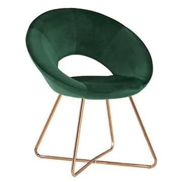 DUHOME Modern Velvet Accent Chairs Upholstered Vanity Chairs Home Office Guest Reception Chair Arm Leisure Chairs Dining Chair with Golden Legs Mid-Back for Living Room 1 pcs Dark Green
