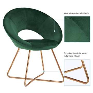 DUHOME Modern Velvet Accent Chairs Upholstered Vanity Chairs Home Office Guest Reception Chair Arm Leisure Chairs Dining Chair with Golden Legs Mid-Back for Living Room 1 pcs Dark Green
