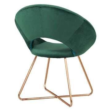 DUHOME Modern Velvet Accent Chairs Upholstered Vanity Chairs Home Office Guest Reception Chair Arm Leisure Chairs Dining Chair with Golden Legs Mid-Back for Living Room 1 pcs Dark Green