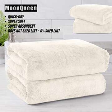 MOONQUEEN 2 Pack Premium Bath Towel Set - Quick Drying - Microfiber Coral Velvet Highly Absorbent Towels - Multipurpose Use as Bath Fitness, Bathroom, Shower, Sports, Yoga Towel (Cream)
