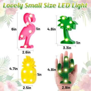 Hawaiian Party Lights - 4 Pack Mini LED Flamingo Cactus-Shaped Pineapple Palm Tree Sign Lamps Tropic...