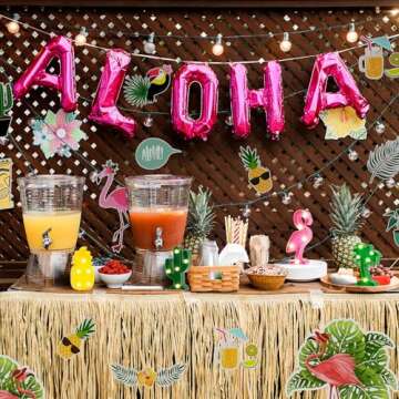 Hawaiian Party Lights - 4 Pack Mini LED Flamingo Cactus-Shaped Pineapple Palm Tree Sign Lamps Tropical Themed Party Decorations Supplies, Desk Table Wall Night Lights Indoor Decor for Kids' Room