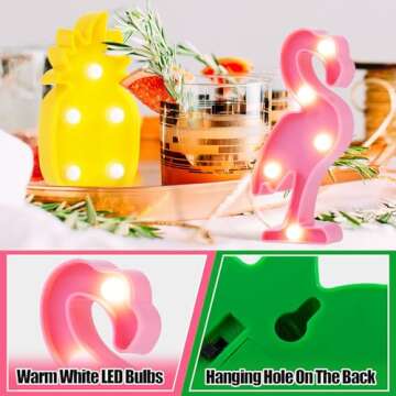 Hawaiian Party Lights - 4 Pack Mini LED Flamingo Cactus-Shaped Pineapple Palm Tree Sign Lamps Tropical Themed Party Decorations Supplies, Desk Table Wall Night Lights Indoor Decor for Kids' Room