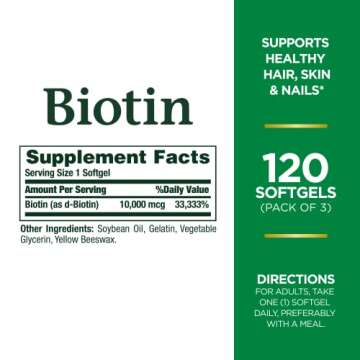 Nature's Bounty Biotin 10,000mcg, Supports Beautiful Hair, Glowing Skin and Healthy Nails, Rapid Rel...