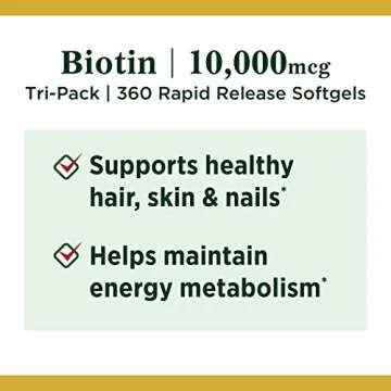 Nature's Bounty Biotin 10000mcg for Hair Skin Nails Softgels