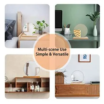 ADISEN Acrylic Makeup Mirror for Desk with Stand, Small Mirror with Wooden Stand for Office Table, Round Vanity Mirror Frameless for Bedroom, Office and Minimal Space Decorative (Round)