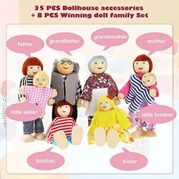 Sumind 35 Pcs Wooden Doll House Furniture and Accessories Set with 27 Pcs Dollhouse Furniture 8 Pcs ...