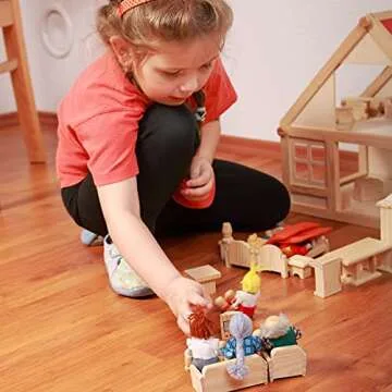 Sumind 35 Pcs Wooden Doll House Furniture and Accessories Set with 27 Pcs Dollhouse Furniture 8 Pcs Doll House Family Figures for Dollhouse Family Set