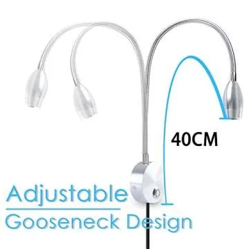 Adust Reading Light for Bed Headboard, Reading Lamp, Bedside Wall Mounted Reading Light, Headboard Lamp, 3W LED Touch Dimmable, 3 Color Temperature, 3000k, 4000k, 6000k