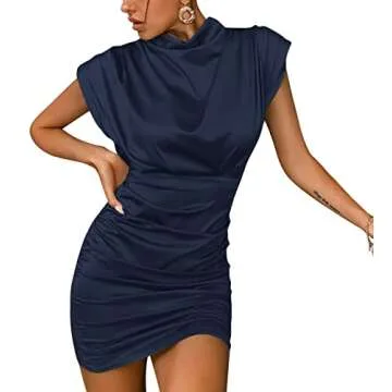 LYANER Satin Silk Bodycon Mini Dress - Navy Blue Elegance