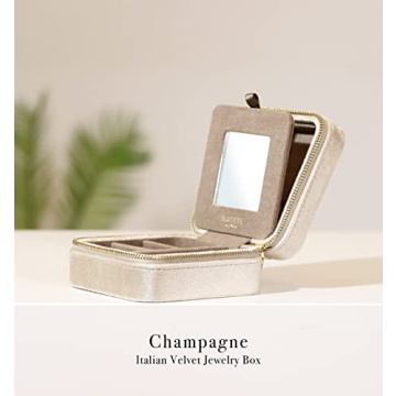 BLUTETE Velvet Travel Jewelry Box Organizer Champagne Luxury
