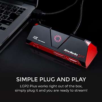 AVerMedia Live Gamer Portable 2 Plus Game Capture Card, 4K Pass Through, Low Latency, Recording and Streaming for Nintendo Switch, PlayStation 4, Xbox (GC513)
