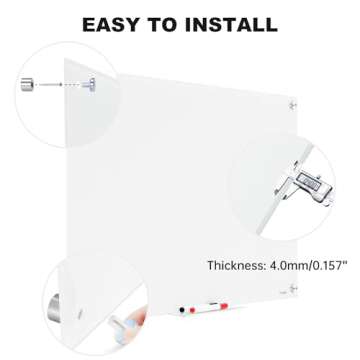 Glass Magnetic Dry Erase Whiteboard - TANKEE 36" x 24" Tempered Glass White Board, Large Modern Dry Erase Board for Wall, Office, Home, Shop Decoration, 3' x 2'