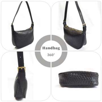 Woven Crossdbody Bag Vegan Leather Bag For Women Crescent Shoulder Hobo Handbag with 2 Adjustable St...