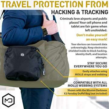 Mission Darkness MOLLE Faraday Pouch // Military-Grade Bag with RF Signal Blocking Liner Attaches to MOLLE Webbing Systems // Anti-Hacking & Tracking Assurance, Data Privacy for Handheld Devices