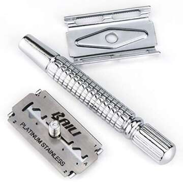 BAILI Classic Metal 3-Piece Double Edge Safety Razor Wet Shaving for Men Women with Platinum Blade B...