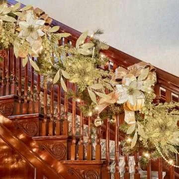 Winlyn 35 Pcs Christmas Artificial Poinsettia Flowers Picks and Artificial Leaves Sprays Gold Glitter Christmas Floral Picks for Gold Christmas Tree Holiday Centerpiece Wreath Garland Decorations