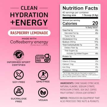 Ascent Clean Hydration + Energy Powder - 400mg Electrolytes