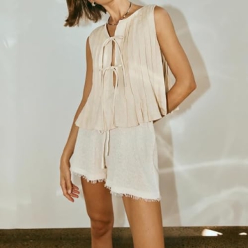 JEAAMKSSER Trendy Tie Front Tank Top for Women