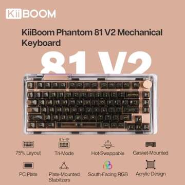 KiiBoom Phantom 81 V2 75% Hot Swappable Upgraded Crystal Gasket-Mounted Mechanical Keyboard, Triple ...