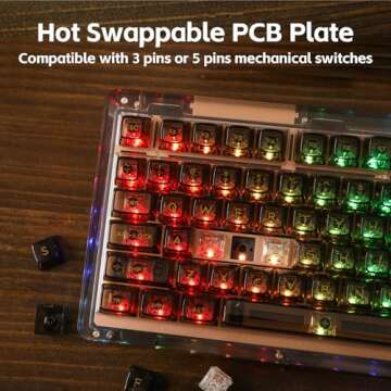 KiiBoom Phantom 81 V2 75% Hot Swappable Upgraded Crystal Gasket-Mounted Mechanical Keyboard, Triple Mode NKRO Gaming Keyboard with South-Facing RGB, Clear Keycaps, 4000mAh Battery for Win/Mac (Black)