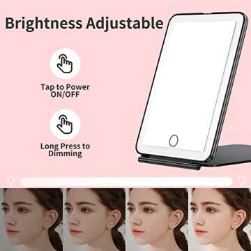 Mecion Makeup Mirror with 10X Magnifying Mirror, Vanity Mirror with 80 LED Lights, Compact LED Mirror, Portable Cosmetic Mirror with 3 Color Lights, Travel Accessories for Women (Black)