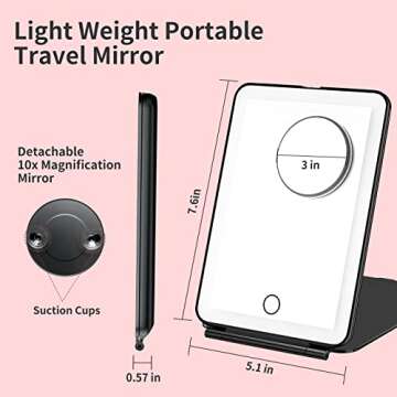 Mecion Makeup Mirror with 10X Magnifying Mirror, Vanity Mirror with 80 LED Lights, Compact LED Mirror, Portable Cosmetic Mirror with 3 Color Lights, Travel Accessories for Women (Black)