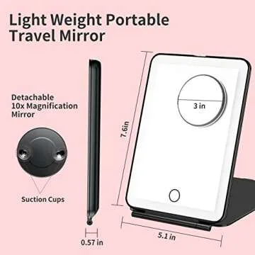 Mecion Makeup Mirror with 10X Magnifying Mirror, Vanity Mirror with 80 LED Lights, Compact LED Mirror, Portable Cosmetic Mirror with 3 Color Lights, Travel Accessories for Women (Black)