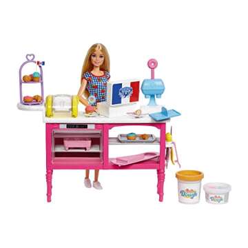 Barbie It Takes Two Baking Set with Malibu Doll and 18 Accessories Including Modelling Dough 3 Colours and Moulds, Children's Toy, from 3 Years, HJY19