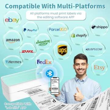 ASprink Bluetooth Thermal Label Printer, 241BT Wireless Shipping Label Printer 4X6 for Packages & Small Business - Thermal Label Printer Shipping Label Makers, Compatible with iPhone, Amazon, UPS