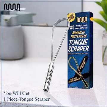 MasterMedi Tongue Scraper, Bad Breath Treatment for Adults & Kids, Medical Grade 100% Stainless Steel Tongue Scrapers for Oral Care, Easy to Use Tongue Cleaner with Ergonomic Design for Hygiene