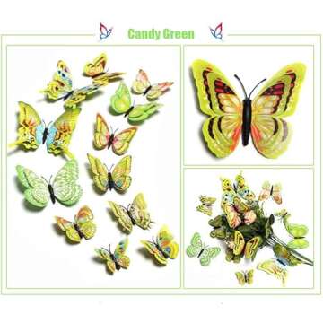 RENUIS 24PCS Butterfly Wall Decals,3D Butterfly Wall Stickers Decor Art Decorations Removable Mural ...