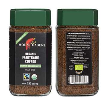 Mount Hagen 3.53oz Organic Freeze Dried Instant Decaf Coffee- 2 Pack | Eco-friendly Decaf Coffee Made From Organic Medium Roast Arabica Beans | Fair-Trade Instant Coffee Decaffeinated [2x 3.53oz Jar]