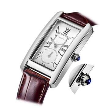 carlien Women Quartz Watch Lady Stylish Rectangle Dress Watch with Leather Strap and Sapphire Crown ...